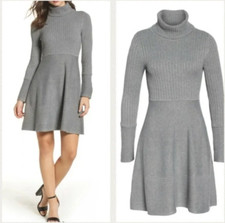 Eliza J Gray Classic Women's Turtleneck Fit & Flare Knit Sweater Dress Small