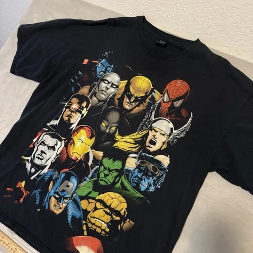 Vintage Y2K Marvel Mad Engine X Men Avengers Collage T Shirt Black Men’s Size XL