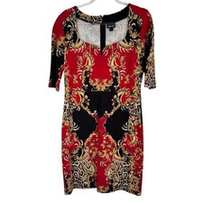 Just Cavalli Red Baroque Leopard Print Sheath Dress Large Designer Mob Wife