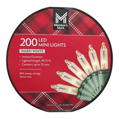 Member's Mark LED Mini Lights, 200 Count, 49.75'', Warm White