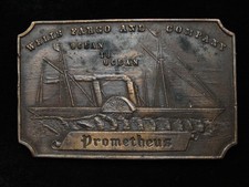 PG01115 VINTAGE 1970s WELLS FARGO COMPANY PROMETHEUS RIVERBOAT BELT BUCKLE