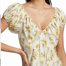 DOEN Sera Silk Short Puff Sleeve V Neck Mini Dress XS