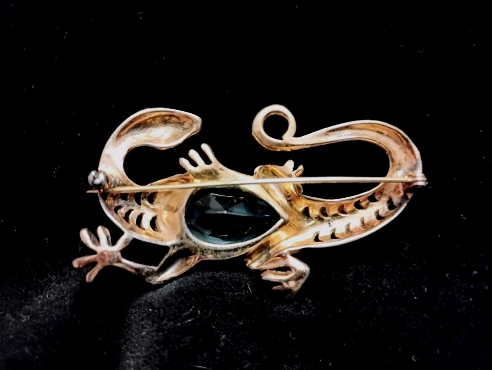 VTG 40's "Reja Sterling Silver" Lizard with Large Aqua Belly Stone Brooch/Pin - Image 4 of 4