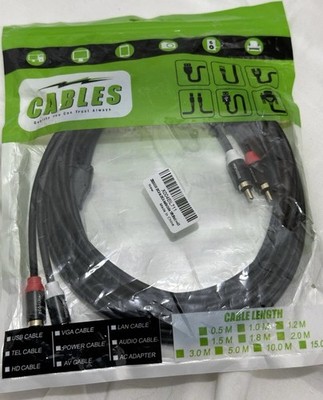 2RCA To 2RCA Stereo Audio RCA Cables Dual Red/White 15 ft Black Wire - New