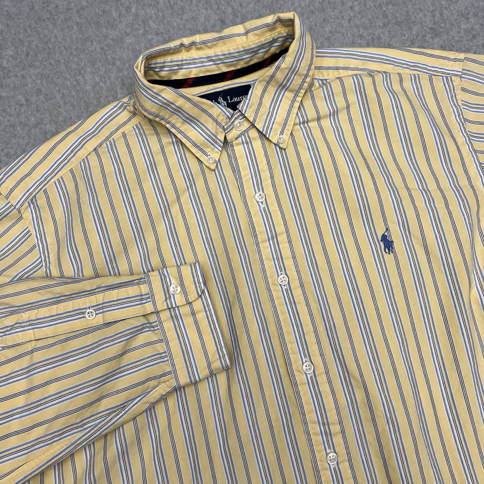 Ralph Lauren Camicia Uomo XL Riga Gialla Oxford Panno Piccolo Pony OCBD Lusso