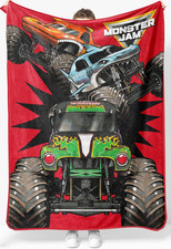 Kids Monster Truck Flannel Blanket Red Cozy Throw Sofa Bed Decor