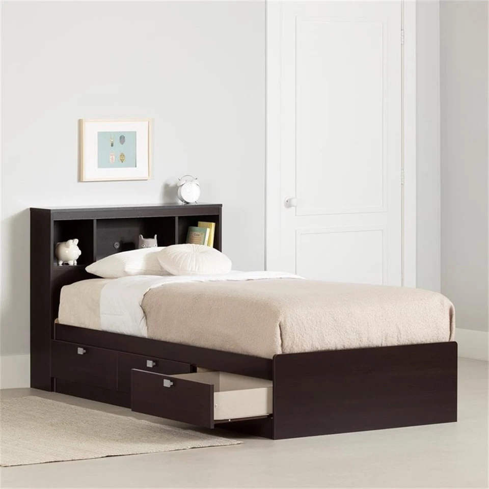 Cama de almacenamiento doble South Shore Spark con cabecero de librería en chocolate Foto 2 de 4