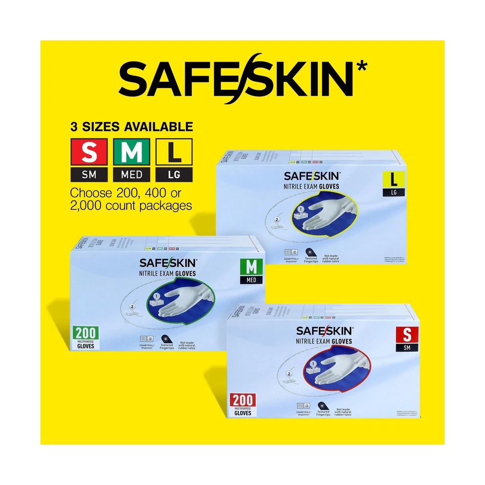 SAFESKIN Nitrile Exam Gloves Disposable Powder-Free Gloves for Medical, Denta... — 第 2/4 张图片