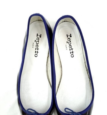 Repetto Patent Leather Ballet Flats Cobalt Blue Trim-EU 38 US 8 Black Authentic