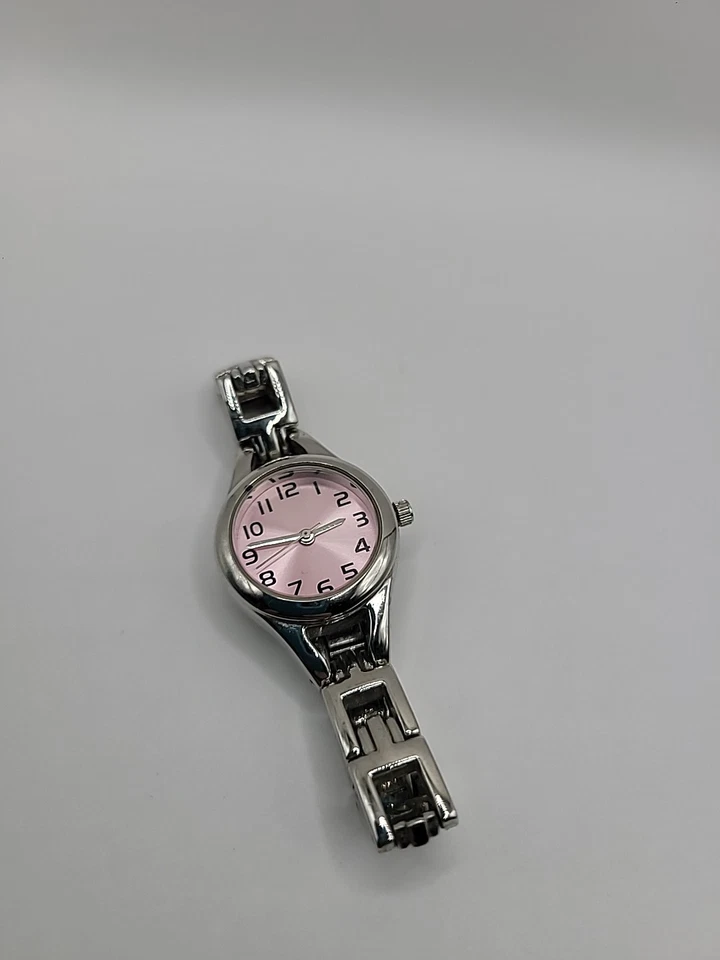Винтажные женские серебристого тона наручные часы розовый циферблат кварц аналоговый браслет - Изображение 4 из 4