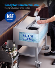 Commercial Ice Bin 65 Qt Stainless Steel Ice Chest Cart Sliding Lid NSF