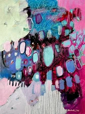 Emilia Bachelier Contemporary Abstract Teal 9x12” Original Art on Paper