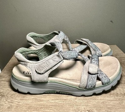Taos Sandals Zen Strappy Gray Green Hook & Loop Comfort Open Toe Women s Size 9