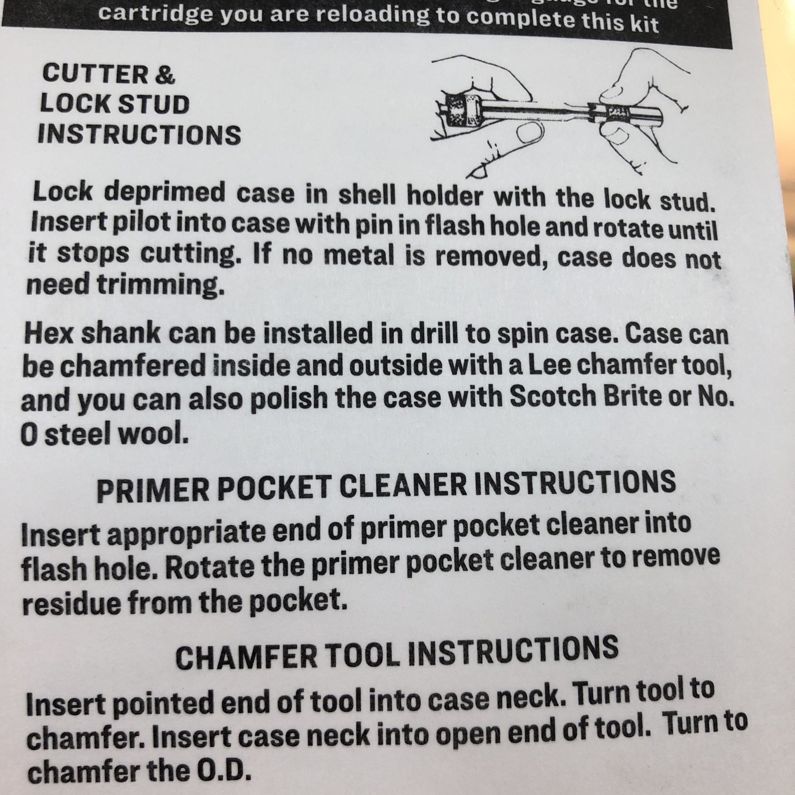 Lee Case Condtion Kit 90950 Case Trimmer Chamfer Tool Primer Pocket Cleaner