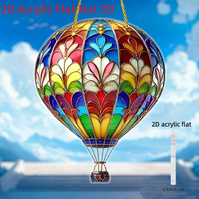 Blumen Heißluftballon Himmel Wolken Sonnenfänger Buntglasoptik Deko Geschenk