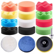 SIQUK 16 Pieces Buffing Pads 3 Inch Car Polishing Pad Kit Foam Polish Pads Wa...
