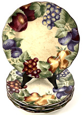 SET (4) Noble Excellence NAPA VALLEY 11" Dinner Plates - Grapes Apple Pear Plums