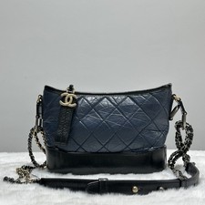 Chanel Gabrielle Small Blue Black Leather Shoulder Crossbody Flap Handbag