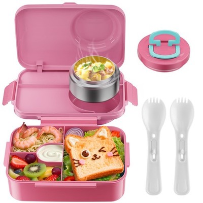 Thermo Lunch Box for Hot Food 1400ml with Fork , Leakproof For Picnic, Rose Pink
