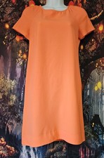 W.A.Y.F Women's Shift Dress Orange Cap Sleeve Back Black Zipper Made In USA XS