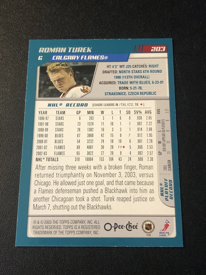 2003-04 Topps Blue /500 Roman Turek #203 - Image 2 of 2