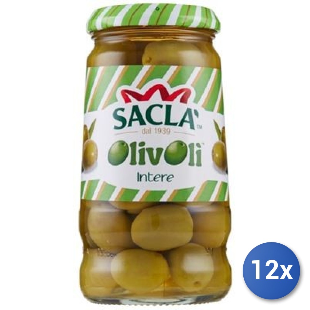 12X Multipack Sacla Whole Green Olives 300G