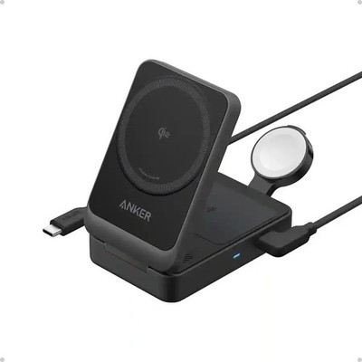 Anker - MagGo 3-in-1 Qi2 15W Wireless Charging Station Pocket Sized - Black