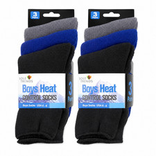 6 Pair Boys Thermal Crew Socks Cotton Blend Warm Cushioned Size 6-8