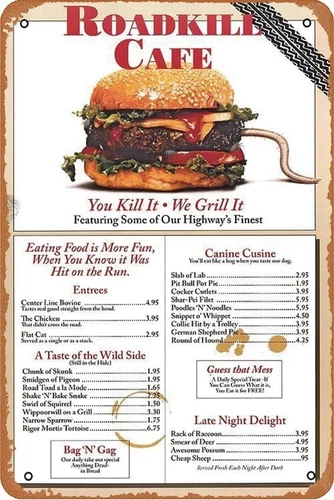 Retro Vintage Metal Tin Sign Roadkill Cafe Menu Retro Poster Sign Poster for Hom