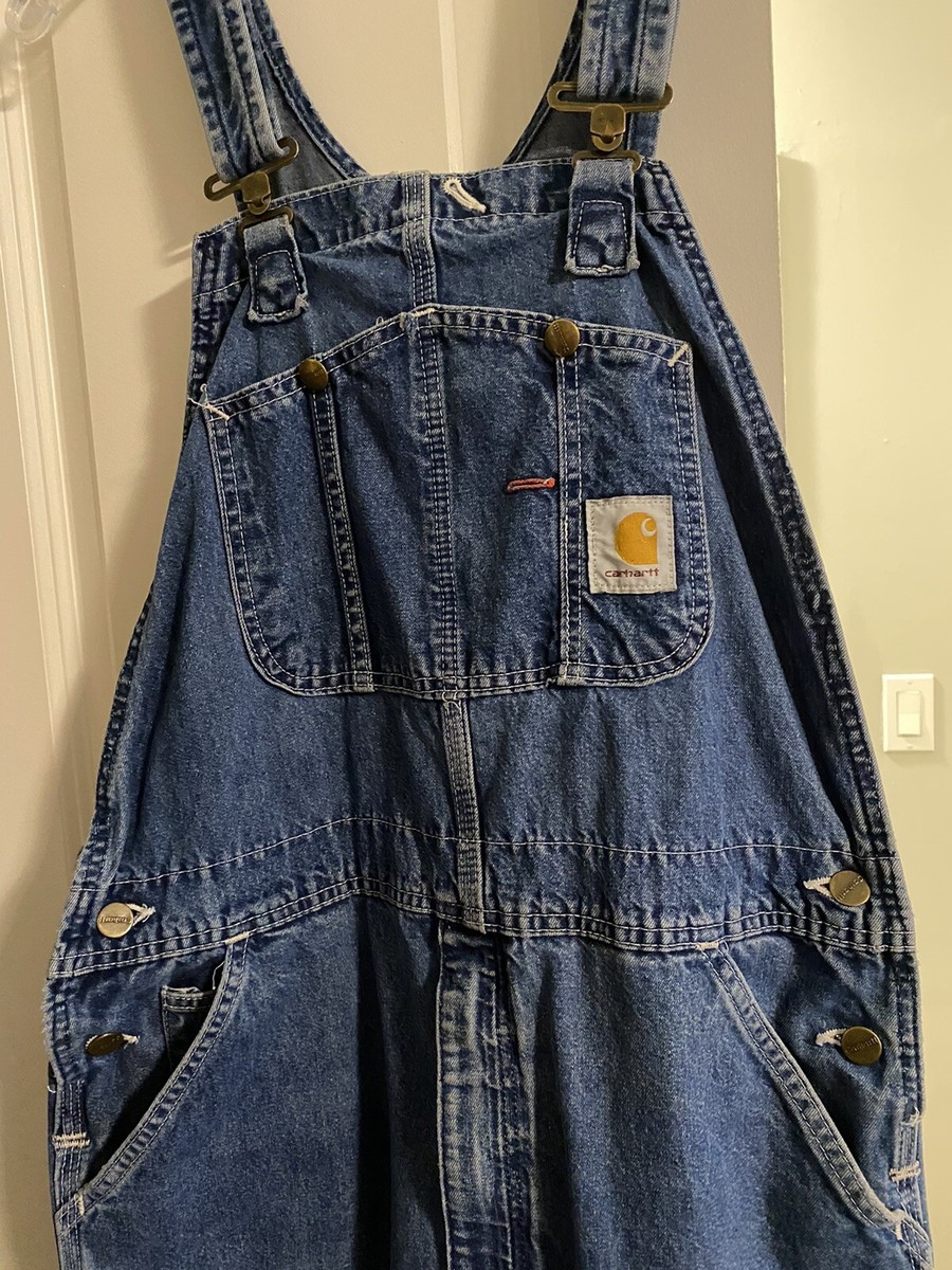 VTG Carhartt R07DST Denim Blue Carpenter Bib Overalls Men's