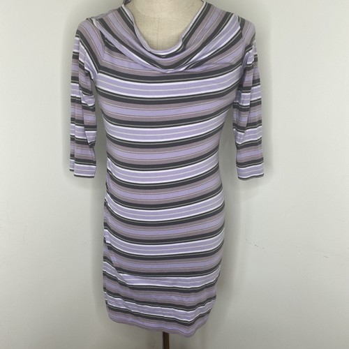 Patagonia Womens Dress Sz S 3/4 Sleeve Purple Gray Striped Cowl NecK Ruched Side - 第 1/6 張圖片