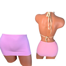 Micro mini skirt pull on exotic dancewear bikini coverup pool beach baby pink