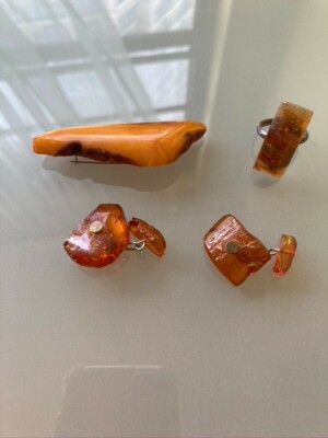 Antique AMBER Brooch, Ring and Cufflinks from Baltic/Russian Estate