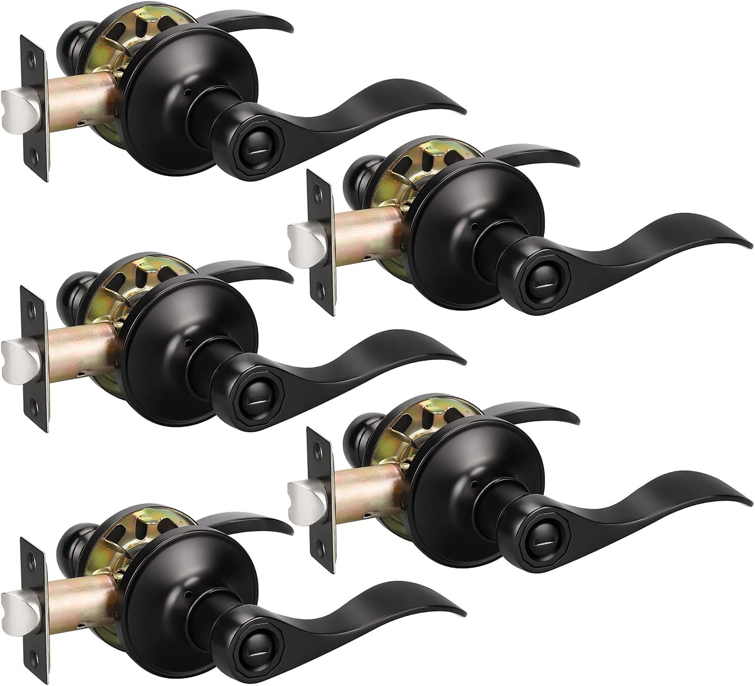 5 Pack Black Door Knobs Privacy Door Handles, Interior Door Knobs Matte Black fo