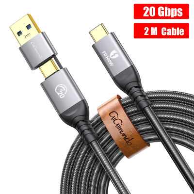 2 in 1 USB 3.2 Gen 2x2 Charger Cable USB A/C to USB-C Type-C Fast Charging 6.6ft