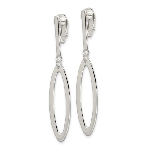 Sterling Silver Polished Non-pierced Clip On Elongated Oval Dangle Earrings - Picture 2 of 7