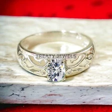 Moissanite Oval Cut Gemstone With 925 Sterling Silver Ring For Men's #A432