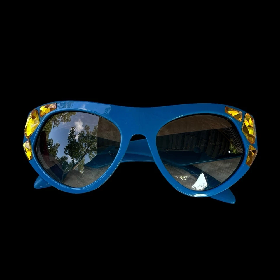 普拉达蓝色 SPR 21Q 水晶装饰猫眼太阳镜 S1934 — 第 2/4 张图片