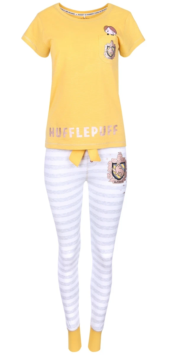 Yellow Top Grey Striped Bottoms Pyjama Set For Ladies HUFFLEPUFF