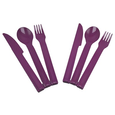Tupperware On-the-Go Cutlery Set Fork Spoon Knife Utensils Set of 2 Rhubarb