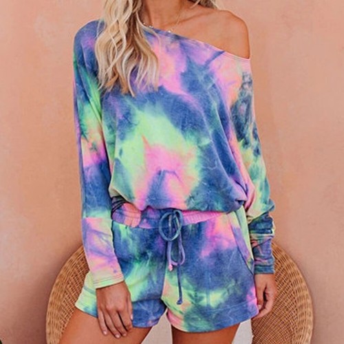 Tie Dye Tracksuit Womens Lounge Wear Sweatshirt Top + Shorts Pants Pyjamas Sets - Picture 11 of 16
