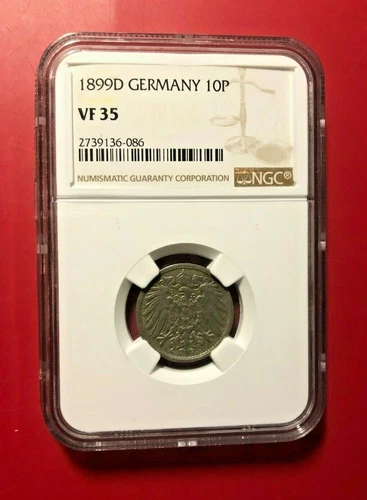 1899 D Germany 10 Pfennig, NGC VF 35