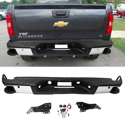 Chrome Rear Bumper w/Side Pads & Sensor Hole For 2007-2013 Silverado Sierra 1500