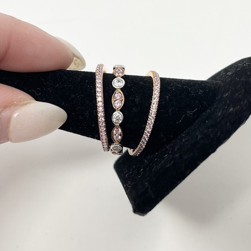 HIDALGO Sterling Silver PINK Diamonique ETERNITY BAND RINGS Set of 3 STACKABLE - Picture 4 of 14