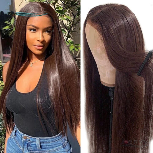 Perruques avant en dentelle droite 22 pouces cheveux humains 13 x 4 marron pré-pluchées avec cheveux de bébé