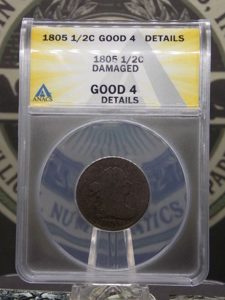 1805 Draped BUST Half Cent 1/2c ANACS G4 Details #480 Good ECC&C, Inc. - Image 3 of 4