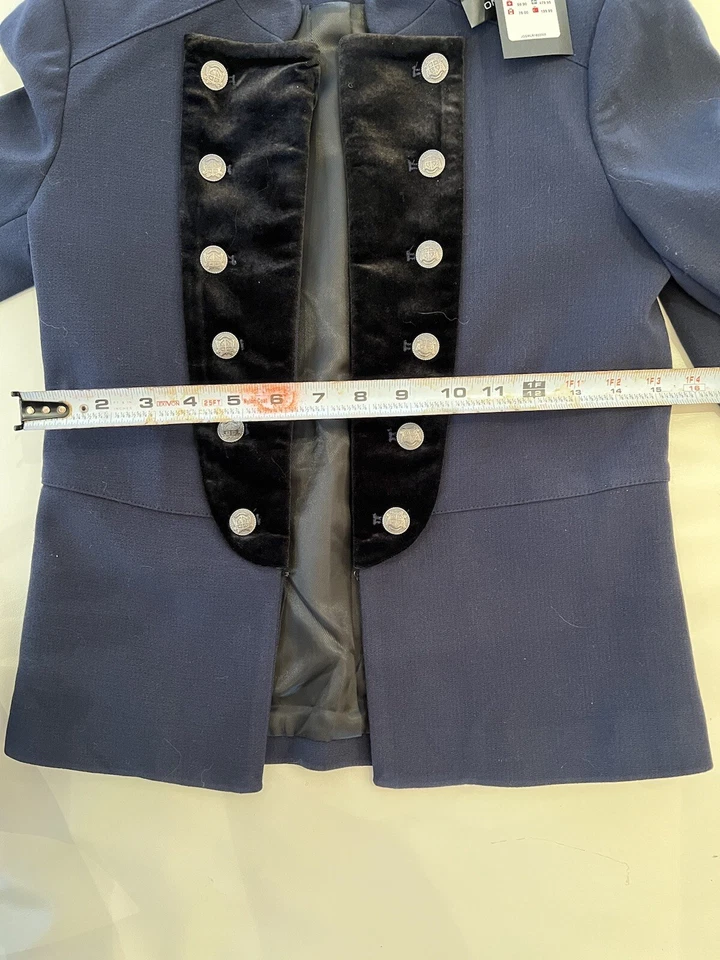 Blazer Chaqueta Militar Solo Mujer Azul Marino Negro Terciopelo Solapa, EU 34, NUEVO CON ETIQUETAS Foto 4 de 4