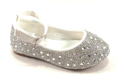 De Blossom Girl Harper-105 Toddler White Rhinestone Dress Flat Shoes