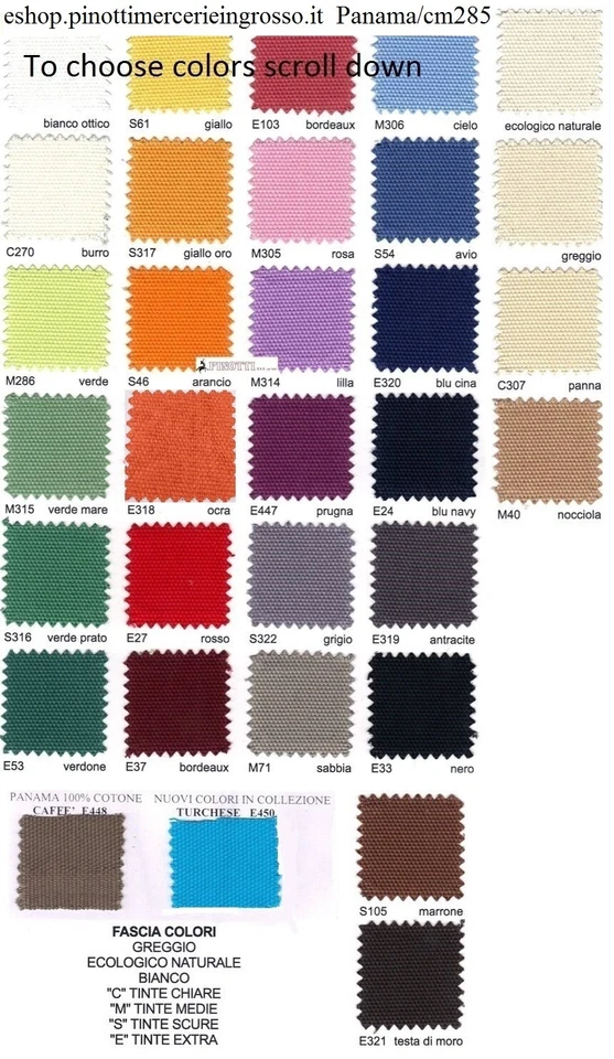 TESSUTO STOFFA PANAMA CANVAS PURO COTONE VENDITA AL METRO ALTO CM 285 MADE ITALY