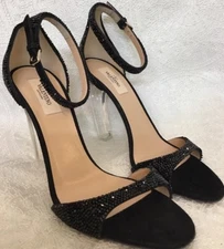 Valentino Black Shoe Beaded Ankle Strap Lucite  Heel New Size 40 New